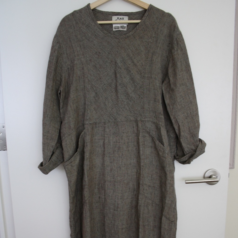 Vintage FLAX 100% linen midi long-sleeve S